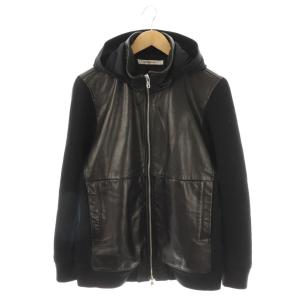 レザー切替ニットフードジャケット LL ブラック /DO OS
