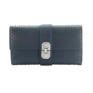 長財布 小銭入れ フラップ ラインストーン パイソン ネイビー 紺 12AW06014 /MI OS