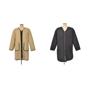 リバーシブル ボア キルティング ノーカラー コート 0 ベージュ 黒 ブラック FY