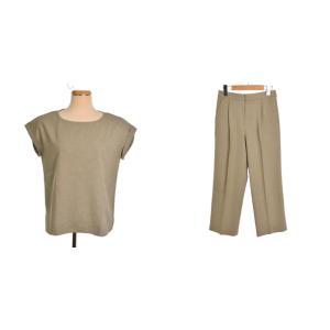 トップス パンツ セットアップ クロップド丈 ベルト付き ウエストゴム 0 ベージュ FY