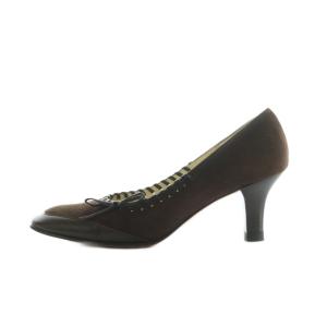 Salvatore Ferragamo パンプス スクエアトゥ スエード リボン 4B 21.5cm ブラウン 53113 /MI OS