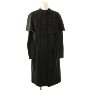 ケープ付きワンピース 長袖 ミモレ ロング ツイード ポンチョ ボレロ 36 黒 白 /NR OS
