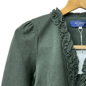 M'S GRACY タグ付き フリル カーディガン ボレロ ニット ウール 長袖 38 グリーン FY