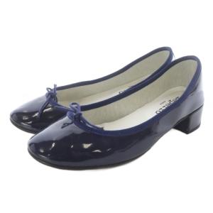 エナメル パンプス リボン 39 紺 ネイビー /SR
