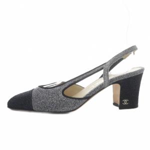 CHANEL パンプス キャップトゥ ココマーク グリッター 37C シルバーカラー
