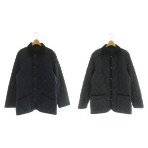 リバーシブル キルティングジャケット ダウン コーデュロイ ストライプ柄 42 紺 ネイビー /MI OS