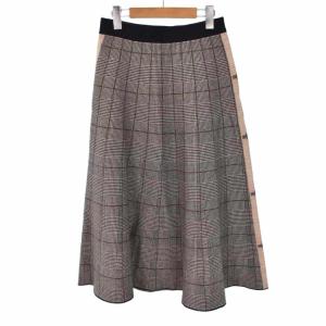 グレンチェック ニットスカート ロング フレア グレー FY