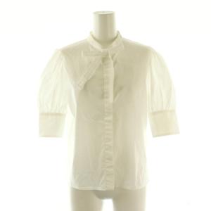 23SS ショートスリーブリボンブラウス シャツ 半袖 前開き 36 白 /NR OS