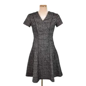 ショートスリーブツイードワンピース 38 黒 ブラック 白 ホワイト M5J27-256-09 FY