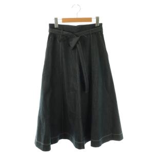 24SS デニムライクコサージュ付きスカート フレア ロング 36 ネイビー /HK OS