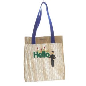 Hello メッシュトートバッグ ハンドバッグ 茶色 ブラウン 青 ブルー /SR