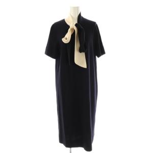 ショートスリーブ ボウタイニットワンピース 1 ダークネイビー アイボリー /ES OS