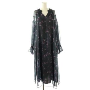 NORA FLOWER LAYERED DRESS ワンピース シアー 花柄 S ネイビー ピンク /CX