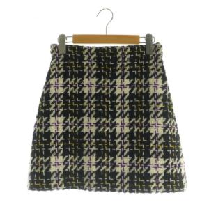 ツイードニットスカート ミニ 台形 チェック ウール 38 ブラック /MY OS