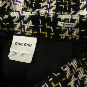 miumiu ツイードニットスカート ミニ 台形 チェック ウール 38 ブラック /MY OS
