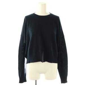 ロゴスリットカシミヤクロップドニット セーター 36 ネイビー MML756