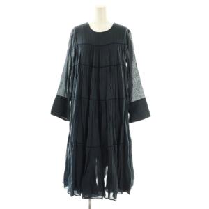 コットンボイルパネルロングスリーブワンピース 長袖 ロング 紺 /NR OS