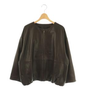 シープレザージャケット ノーカラー ブルゾン 羊革 1 ダークブラウン /ES OS
