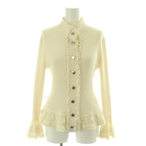 カーディガン リブニット シルク混 ハイネック フリル ペプラム IT40 白 ホワイト KV118-289-01