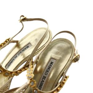 MANOLO BLAHNIK サンダル パンプス 34.5 ゴールドカラー 金色 花柄 ビジュー /AQ OS