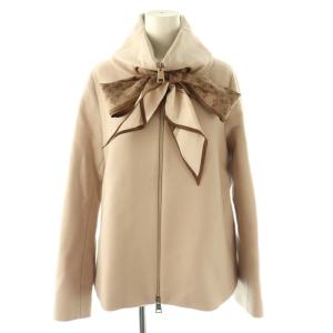 ウール混スカーフ付きショートコート 40 ピンクベージュ