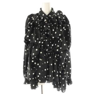 GN-B030 ドット ギャザーデザインブラウス S ブラック