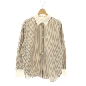 25SS クレリックシャツ ストライプ M グレージュ ホワイト ブラック /ES OS SH