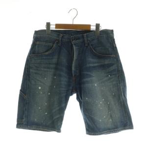 デニム ハーフパンツ ボタンフライ ペイント S ブルー /MY OS