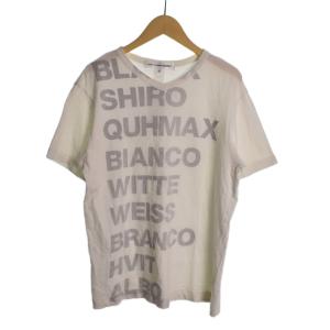 Script Reversible T-Shirt Tシャツ Vネック 半袖 プリント テキスト S 白
