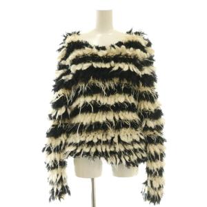 モヘヤ混フリンジボリュームニット プルオーバー S オフホワイト ブラック