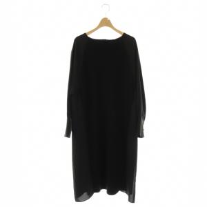 クリアヴィスコース異素材切り替えニット ワンピース ミディ丈 ひざ丈 38 ブラック /DF OS