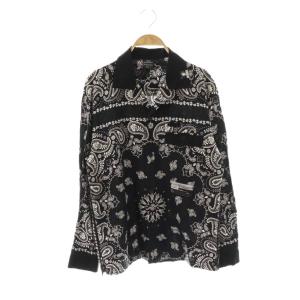 ×GU ペイズリーシャツ 長袖 S ブラック /HK OS