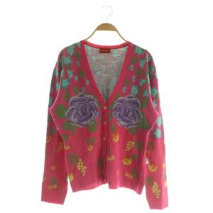 総柄 カーディガン ニット 長袖 Vネック M ピンク /MY OS