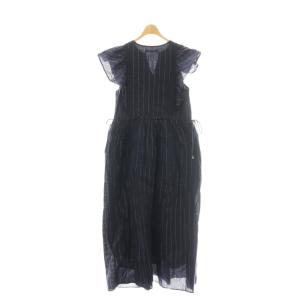 NE QUITTEZ PAS! Cotton Lurex Stripe Frill Sleeve Dress ワンピース M ネイビー
