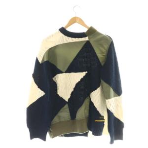 sacai Hank Willis Thomas パッチワークニット プルオーバー 1 カーキ ホワイト