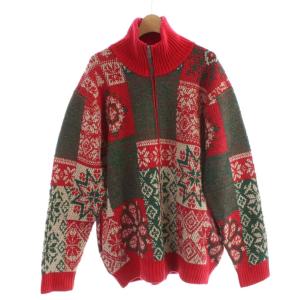 Zip Cardigan Double Jacquard Patchwork LikePattern アーガイルニットカーディガン