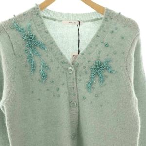 ANAYI ビジュー装飾ウール混カーディガン ニット モヘヤ混 38 グリーン /CX OS