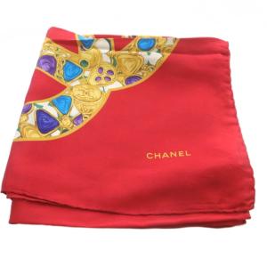 CHANEL ビジューココマーク スカーフ 赤 レッド /SR OH