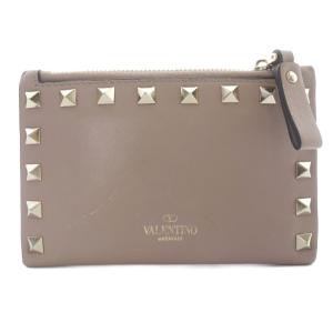 スタッズ カードケース レザー ロゴ ベージュ /SR