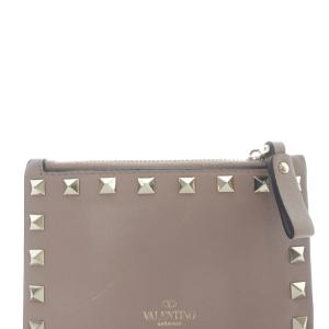 VALENTINO GARAVANI スタッズ カードケース レザー ロゴ ベージュ /SR