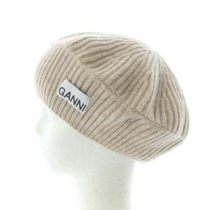 GANNI ニット ベレー帽 ベージュ ロゴ A4430 /RI OS