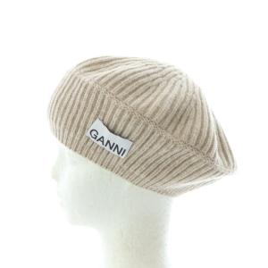 GANNI ニット ベレー帽 ベージュ ロゴ A4430 /RI OS