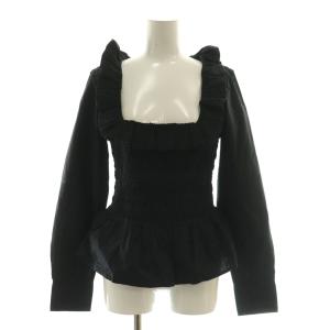 F7558 COTTON POPLIN OPEN-NECK SMOCK シャツ ブラウス 36 黒 ブラック