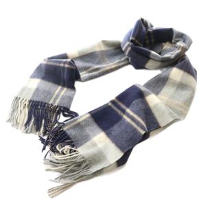 マフラー チェック柄 カシミヤ ネイビー グレー