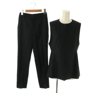 24AW バーズアイペプラムジレ ウォッシャブルバーズアイスリムパンツ セットアップ 34 36 紺 ネイビー