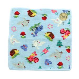 × 鳩居堂 ハイジハッピーピジョン タオルハンカチ 総柄 ライトブルー 水色 マルチカラー /MI OS