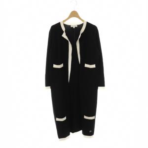 NO COLLAR LONG KNIT C/D カーディガン バイカラー XS ブラック ホワイト /CX