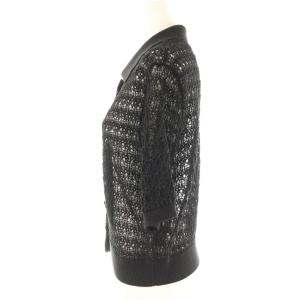JUSGLITTY 25SS 襟付柄編カーディガン ニット 半袖 2 ブラック /HK OS