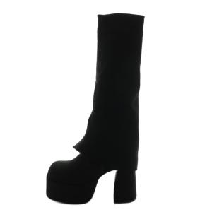 ロングブーツ ブーツカット 厚底 S 黒 ブラック /AQ OS