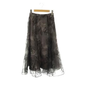 23AW ラインフラワーフロッキースカート フレア ロング 0 グレー /HK OS